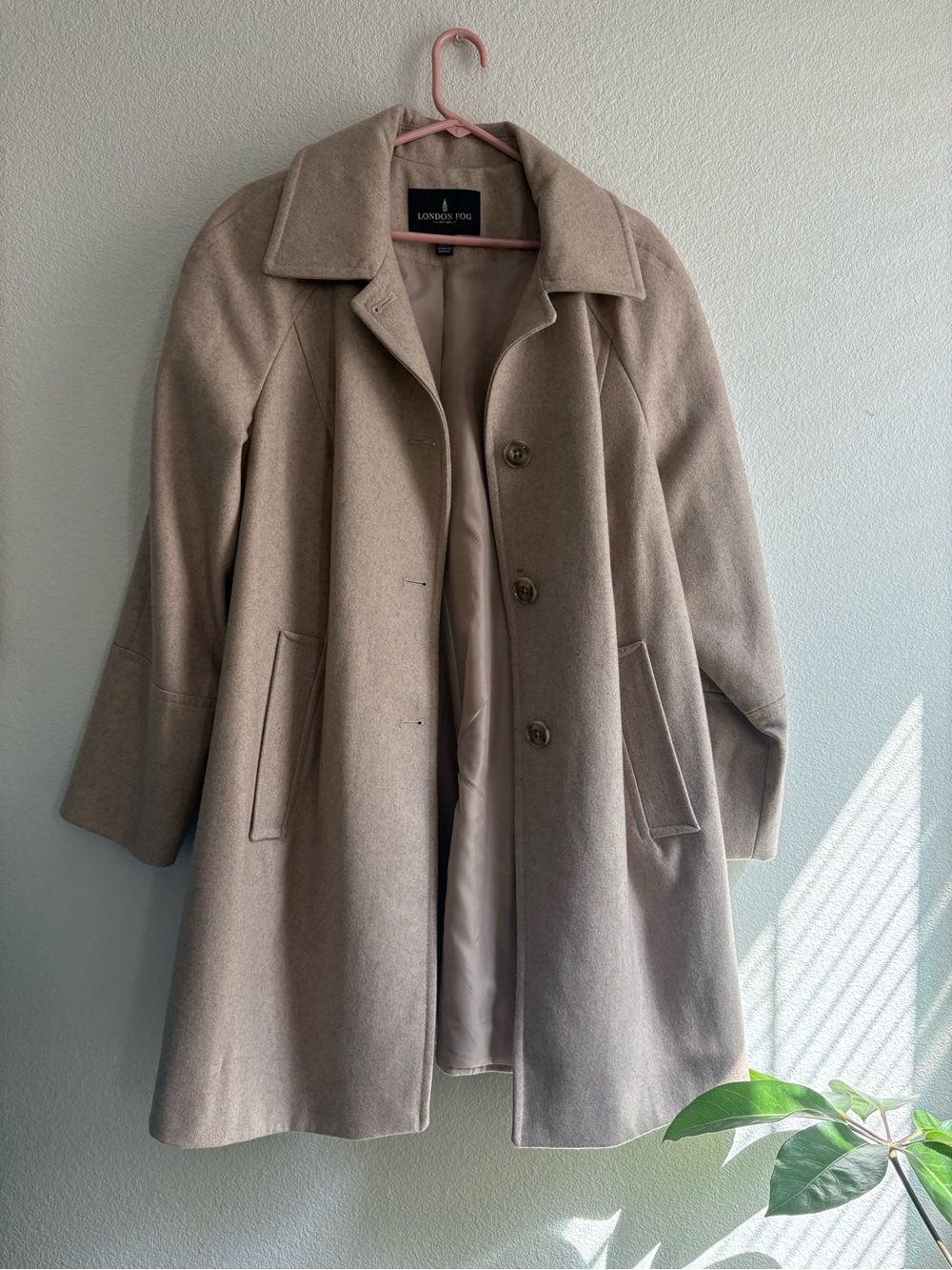 London Fog Women's Unique Shade Blush Taupe Wool-Blend Pea Coat w/ Pockets GUC